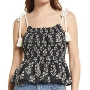 Moon River Floral Tie Strap Cotton Peplum Top Medium NEW